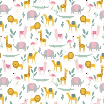 Baumwolle | DESERT FAMILY Löwe Giraffe | weiß